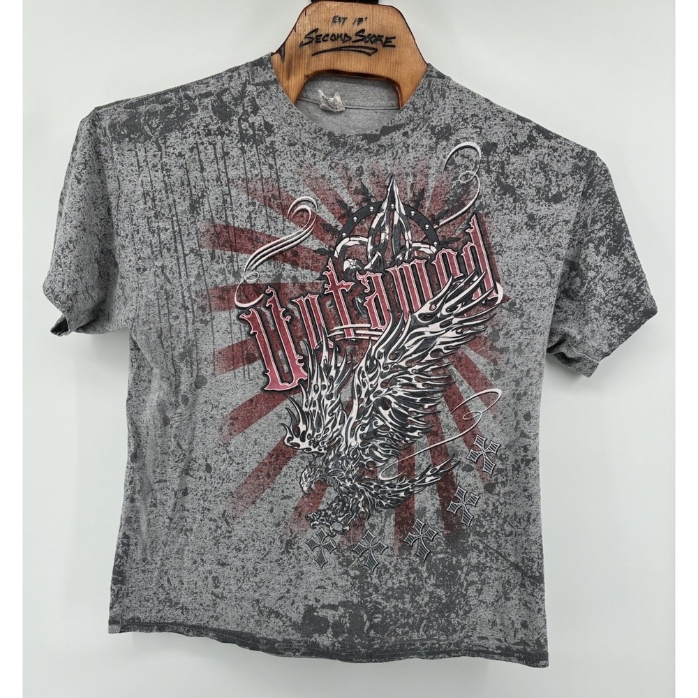Lot Of 2 VNTG Y2K Skull Wing Graphic Double sided T-Shirt Black Gray‎ Size XL - Picture 2 of 11